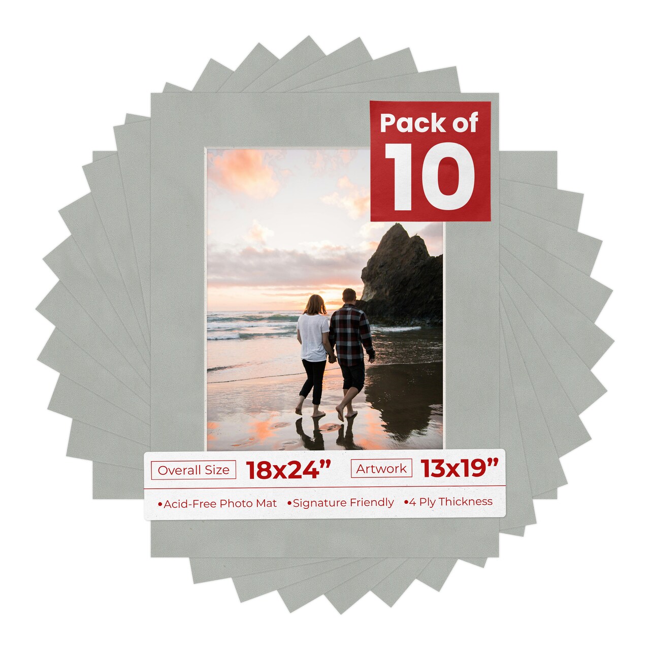 Light Grey Suede Mat Board for 18x24 Frames - Fits 13x19 Photos